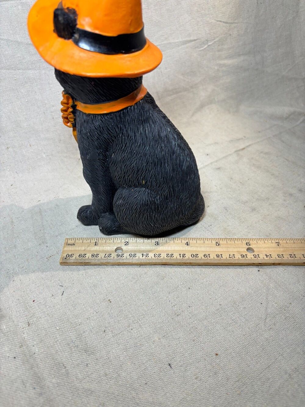 Black Resin Cat Orange Hat "Hocus Pocus" Halloween Decor - Picture 8 of 8